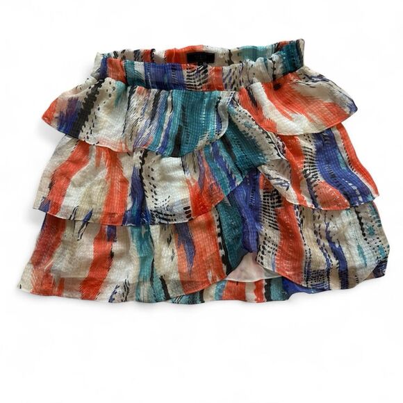 GUESS Multicolor Tiered Ruffle Mini Skirt Size M Boho Kidcore Festival Y2K Rave - Picture 1 of 5